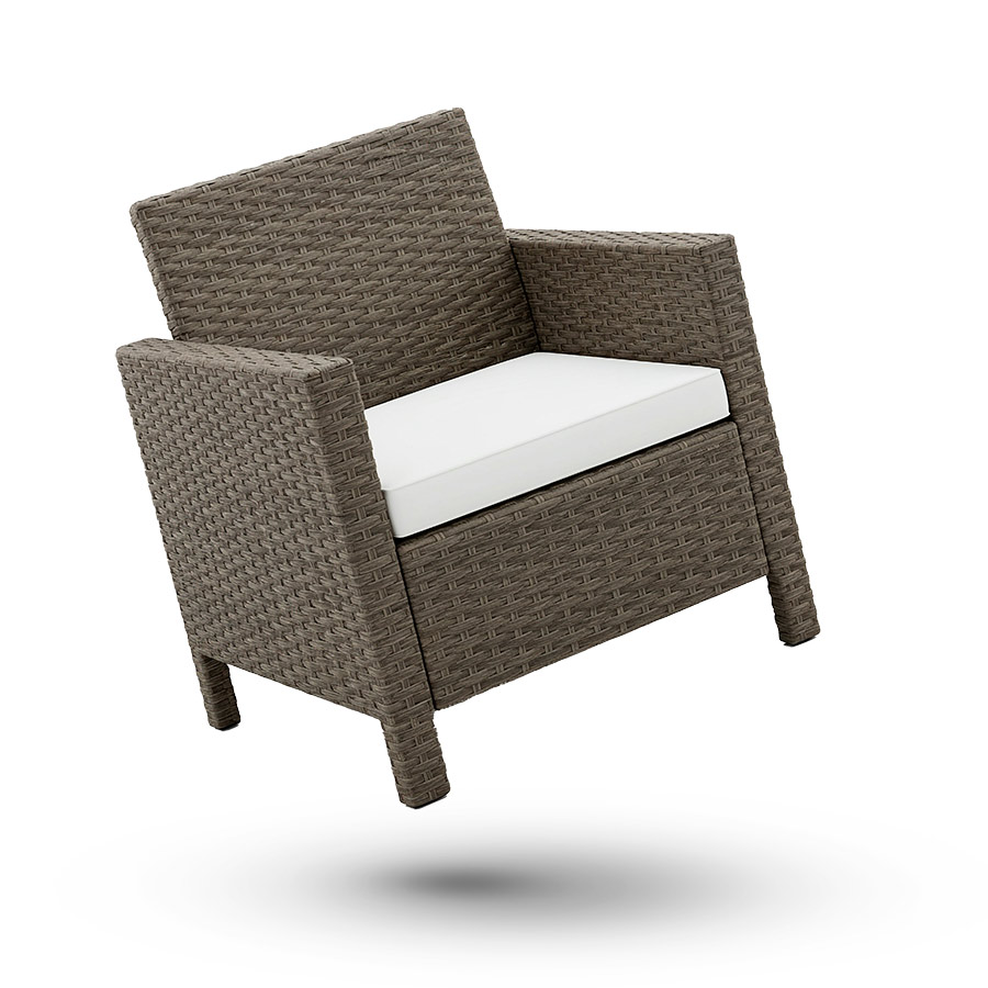 A,Square,Garden,Armchair,In,Plastic,Print,Rattan,With,White